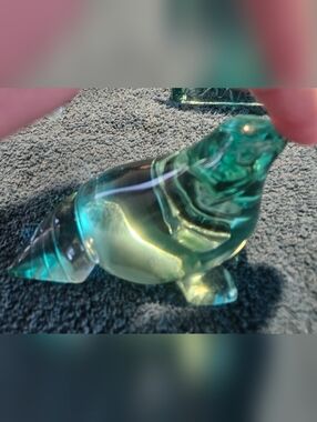 Green Glass Decorative Seal Figurine